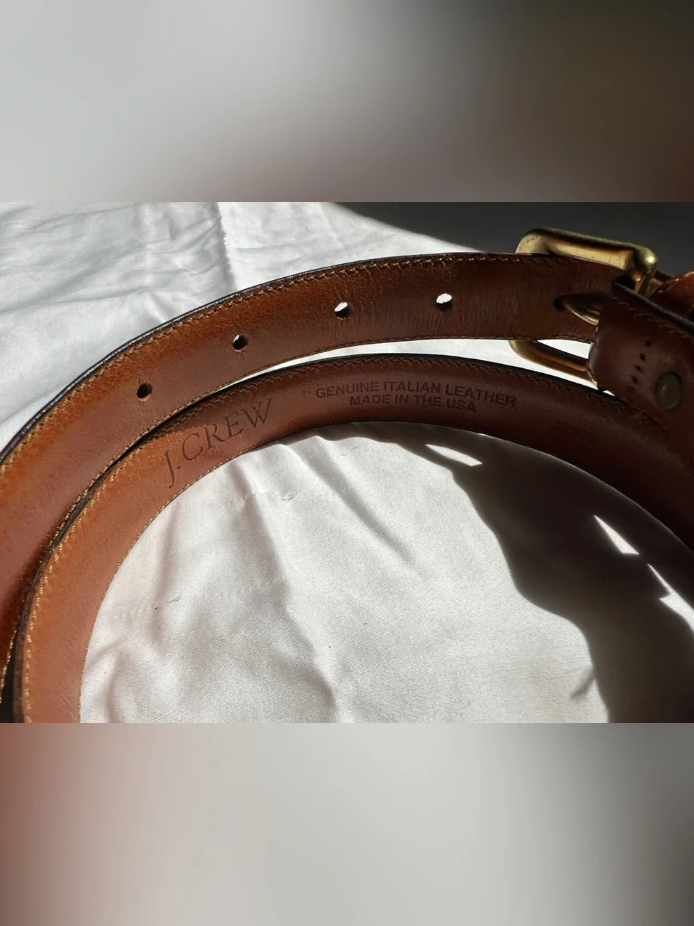 Vintage 90s J CREW brown glove tanned belt Italian leather made in USA brass